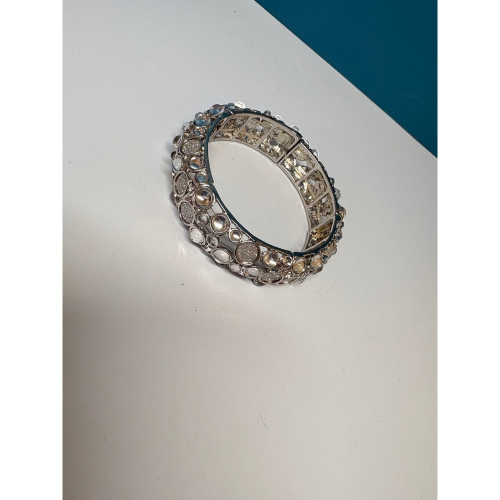 Silver‎ Tone Multi Circle Crystal Glitter Stretch Bangle Bracelet